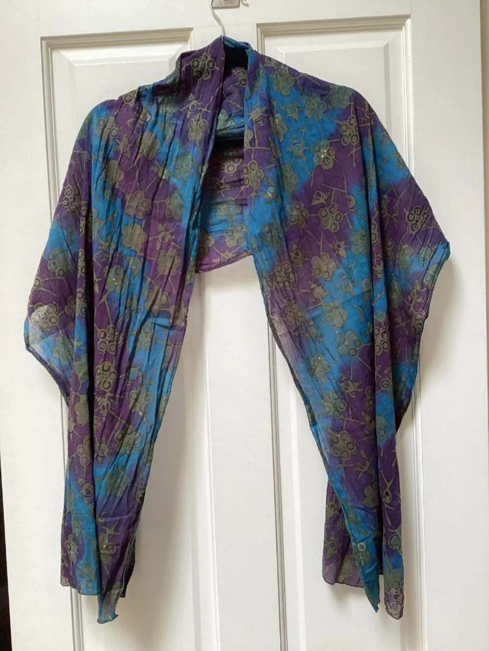 Blue, purple and gold shawl, wrap, scarf - 70